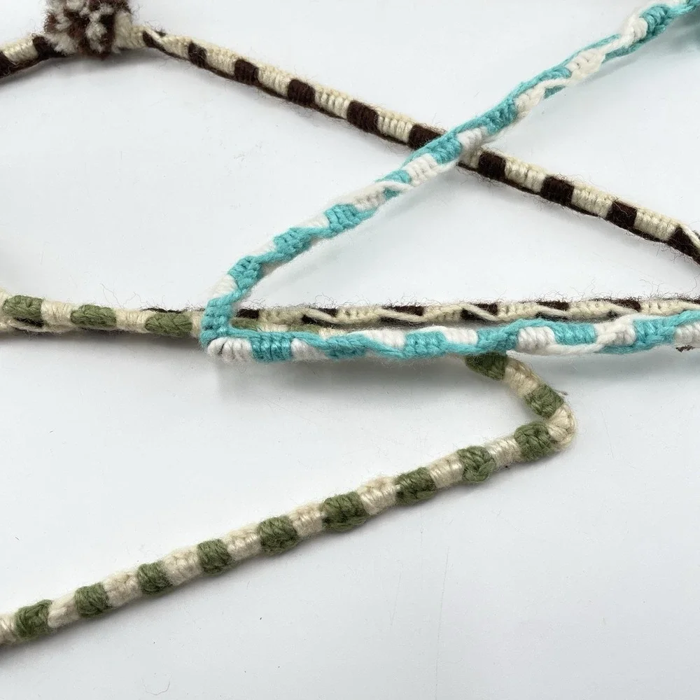 Vtg Crochet Yarn Covered Hangers Pom Pom Sturdy Double Wire Anti Slip Boho